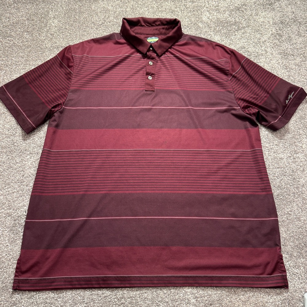 Ben Hogan Polo Shirt Mens 2XL Burgundy Striped Performance Golfer Athletic Golf